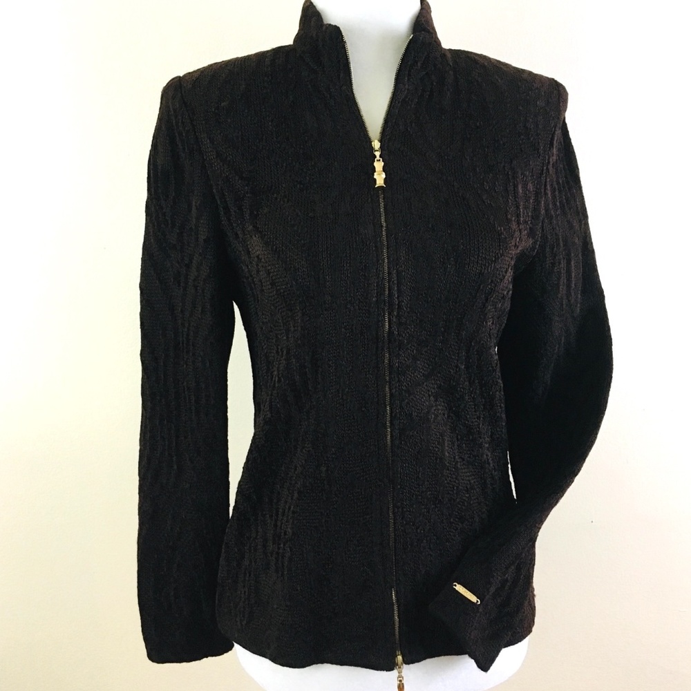St. John Sport Dark Brown Zip up Cardigan Sweater